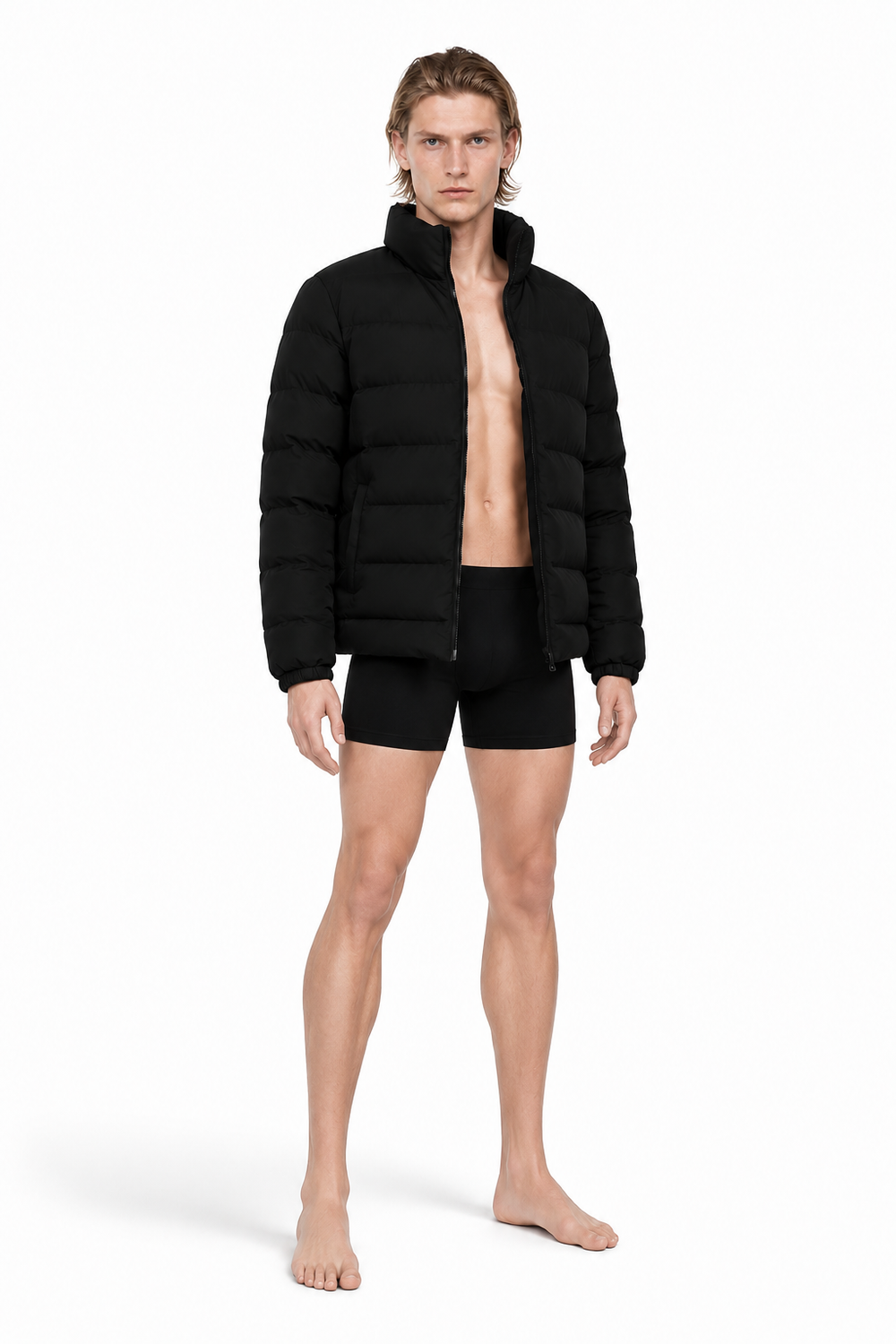 PUFFER JACKET 001 on a male editorial model by A. Manso