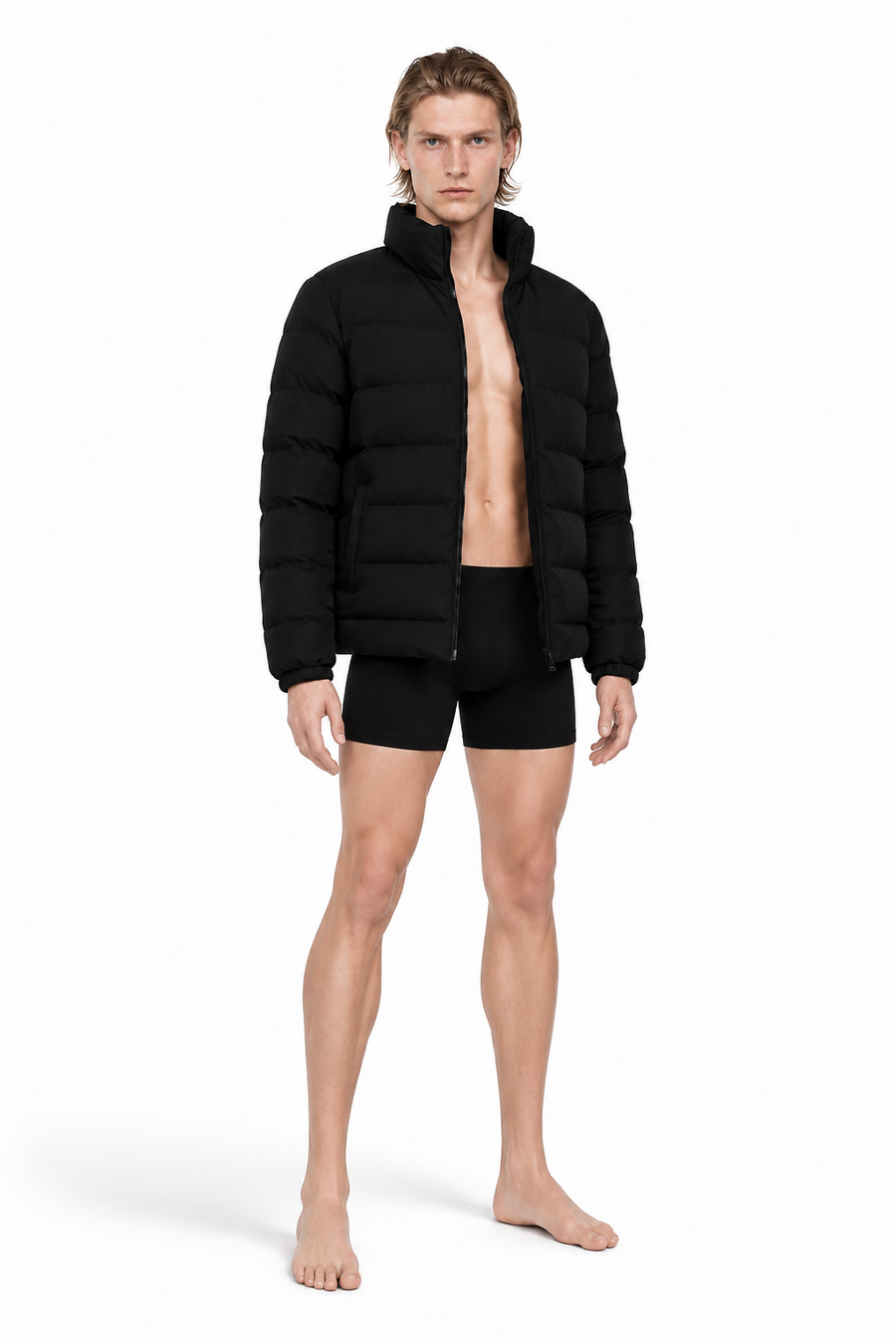 PUFFER JACKET 001 on a male editorial model by A. Manso