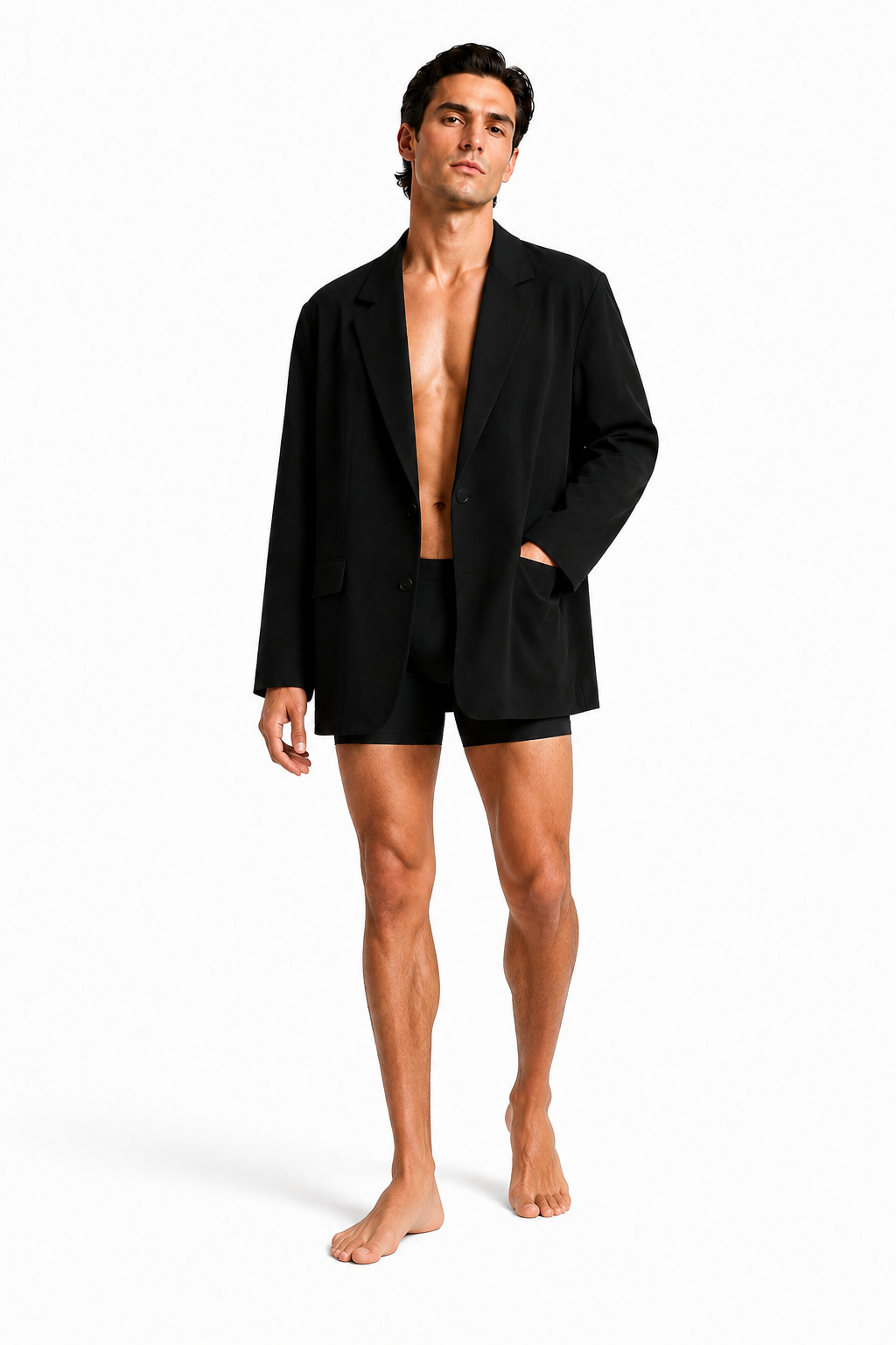 Male editorial model wearing RELAXED BLAZER 001 by A. Manso — front view