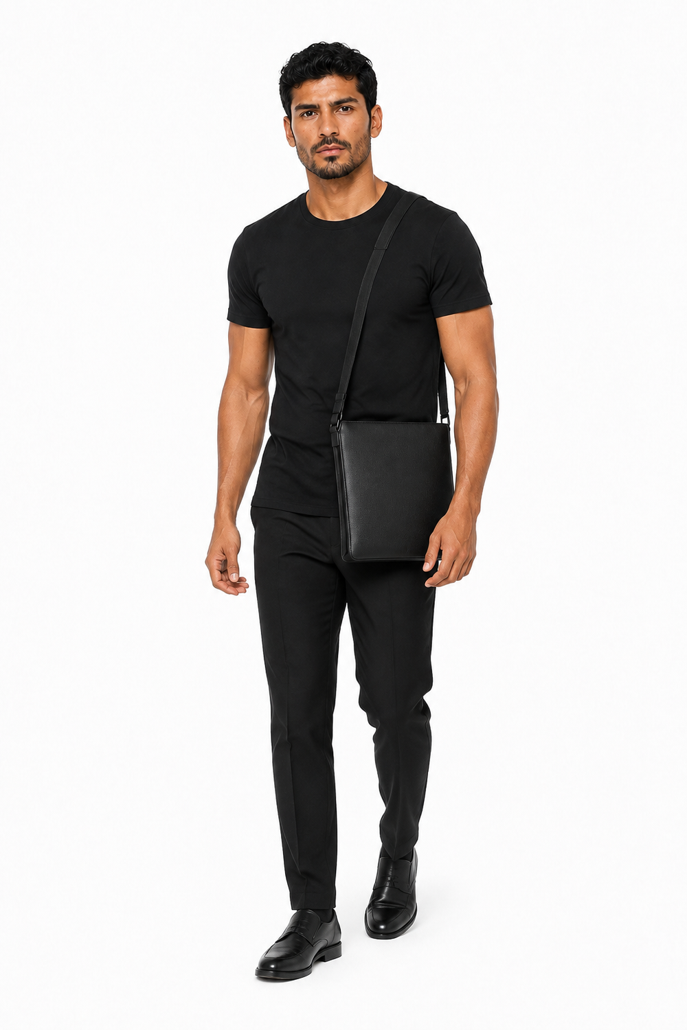STRUCTURED LEATHER BAG 000 on a male editorial model by A. Manso