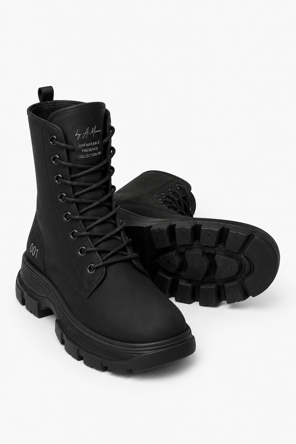 Black utility boot with chunky rubber outsole