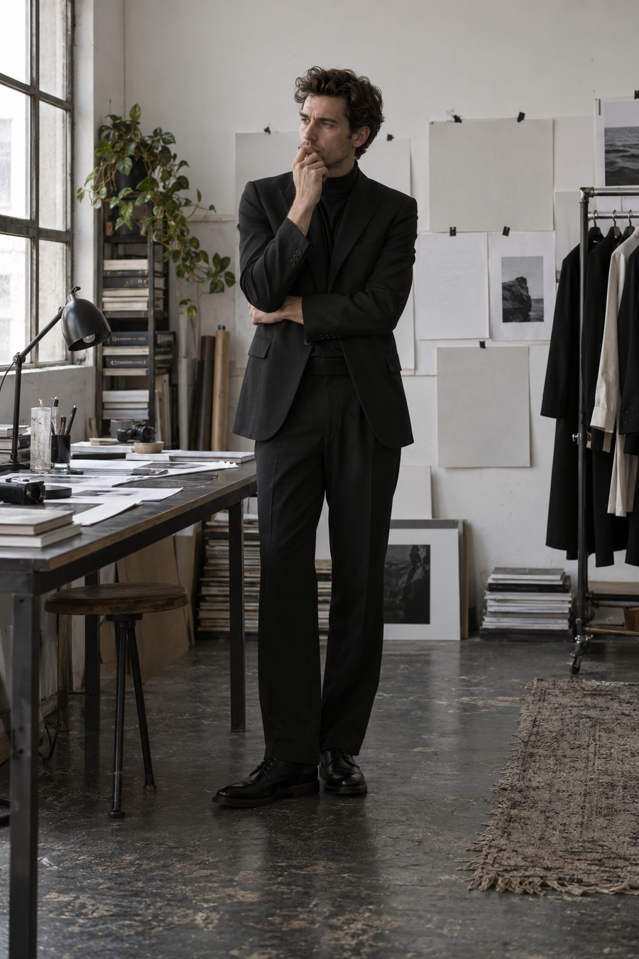 Independent menswear editor in a working publishing studio