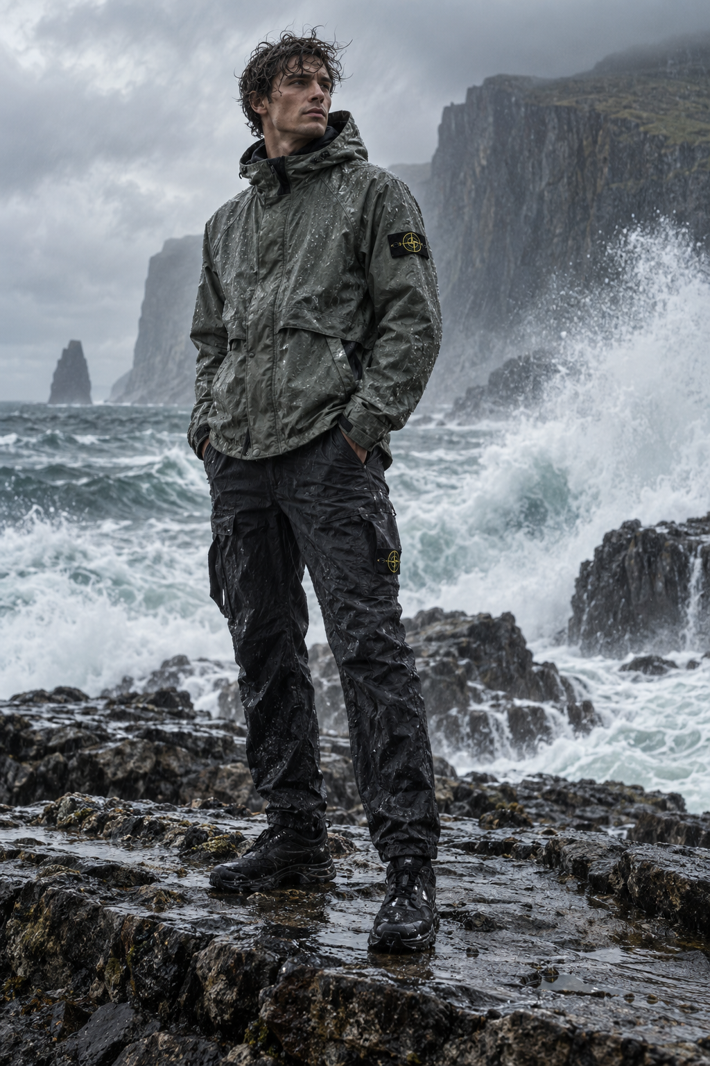 Stone Island garment engineering tested in severe coastal weather