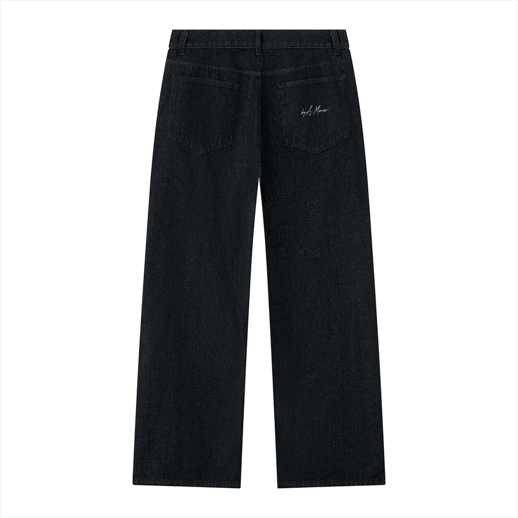 BUTTON-FRONT WIDE-LEG DENIM 001 in Obsidian Black, rear product view