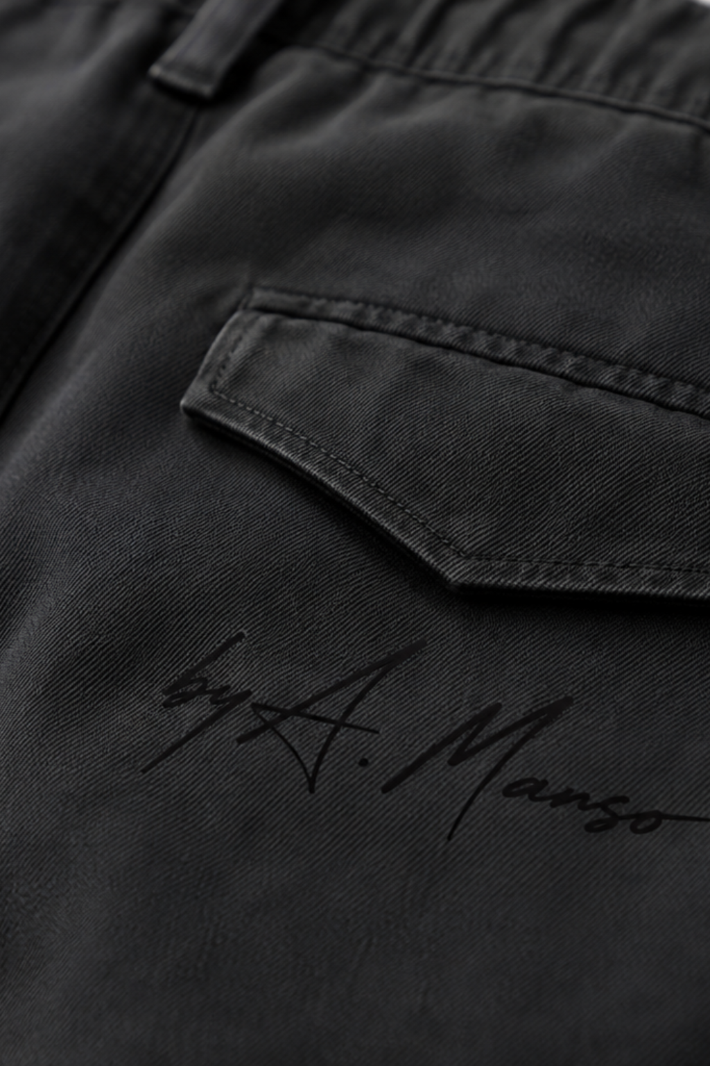 A. Manso black cotton cargo pants with relaxed fit
