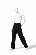 Obsidian black cotton straight-leg pants with adjustable waist