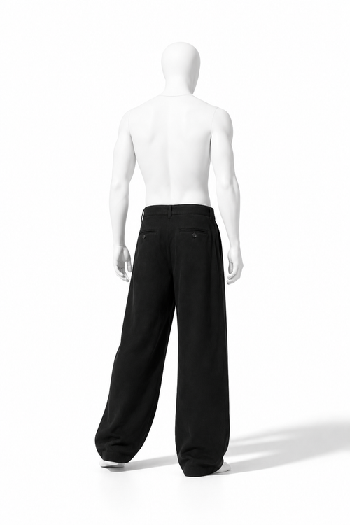 Black loose straight-leg pants for men by A. Manso