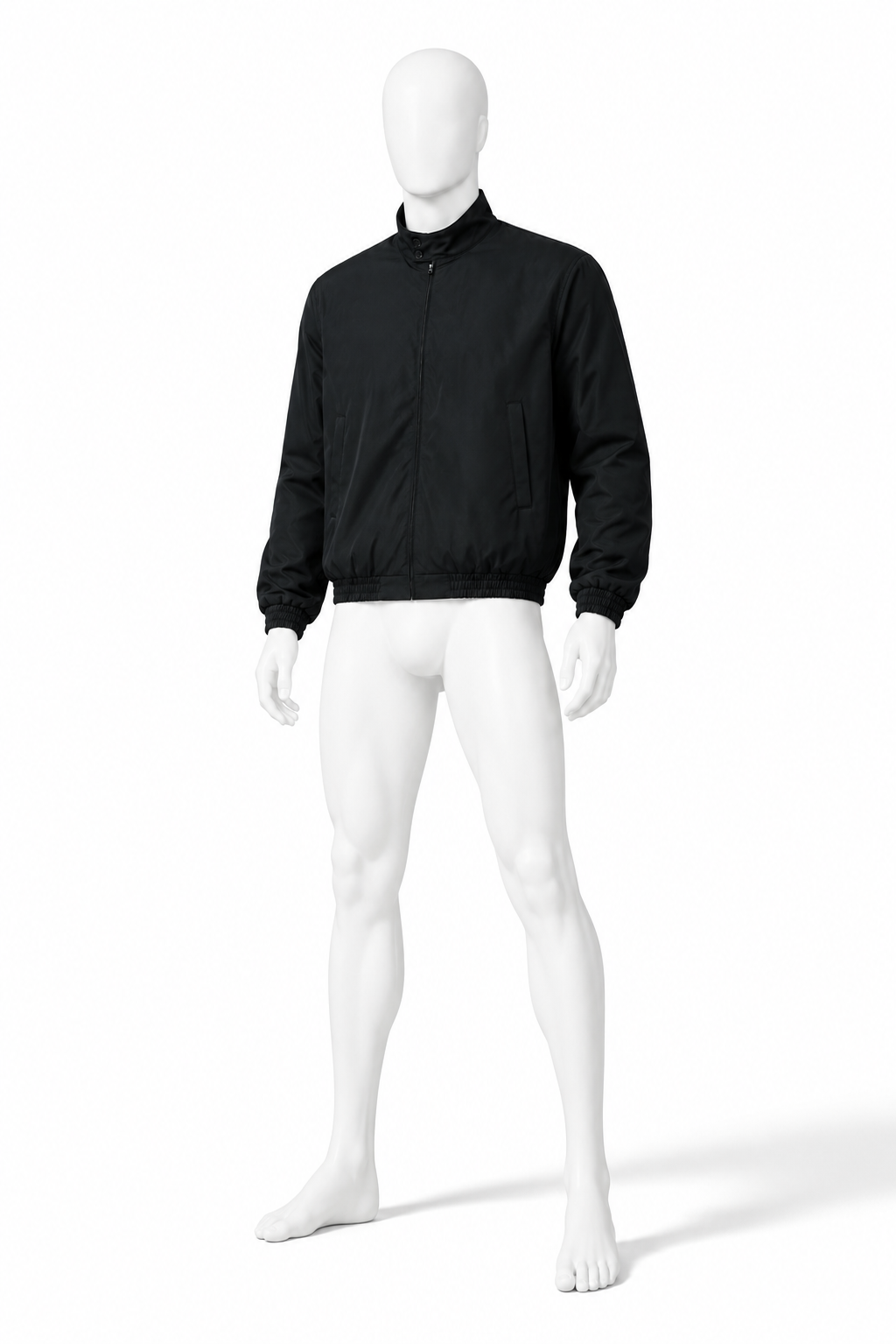 Obsidian black stand-collar cotton-blend jacket
