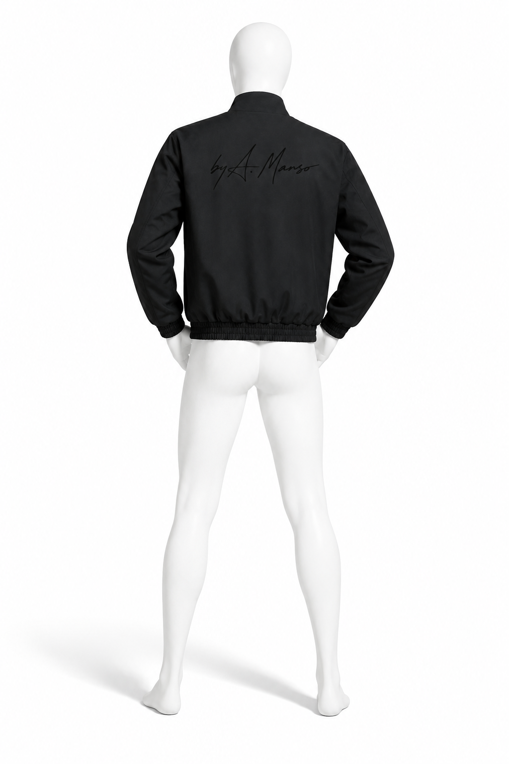 Black loose-fit stand-collar jacket with drop shoulders