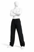 Obsidian black cotton cargo pants with elastic waist