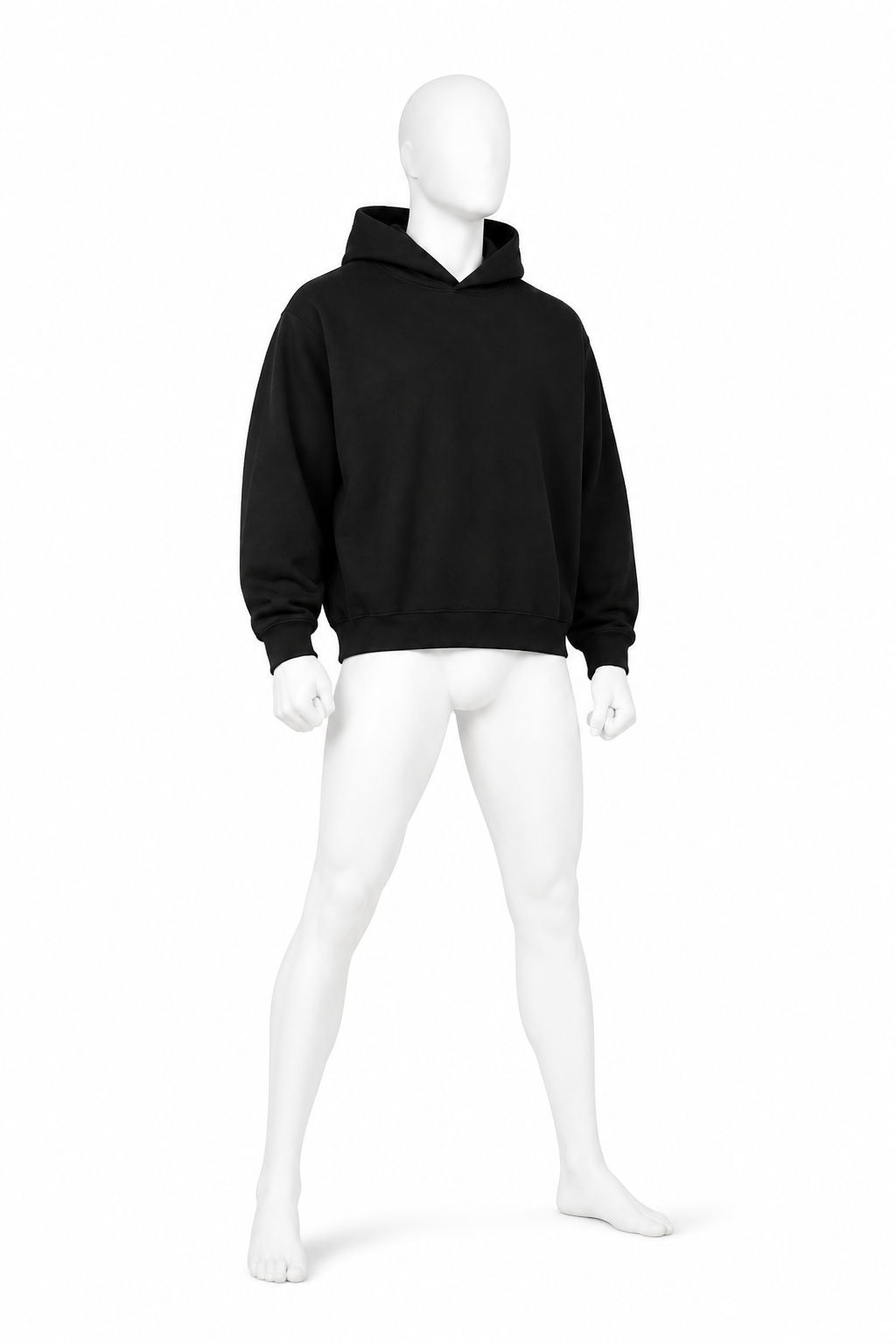 Obsidian black boxy fleece hoodie with drop shoulders