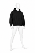Obsidian black boxy fleece hoodie with drop shoulders