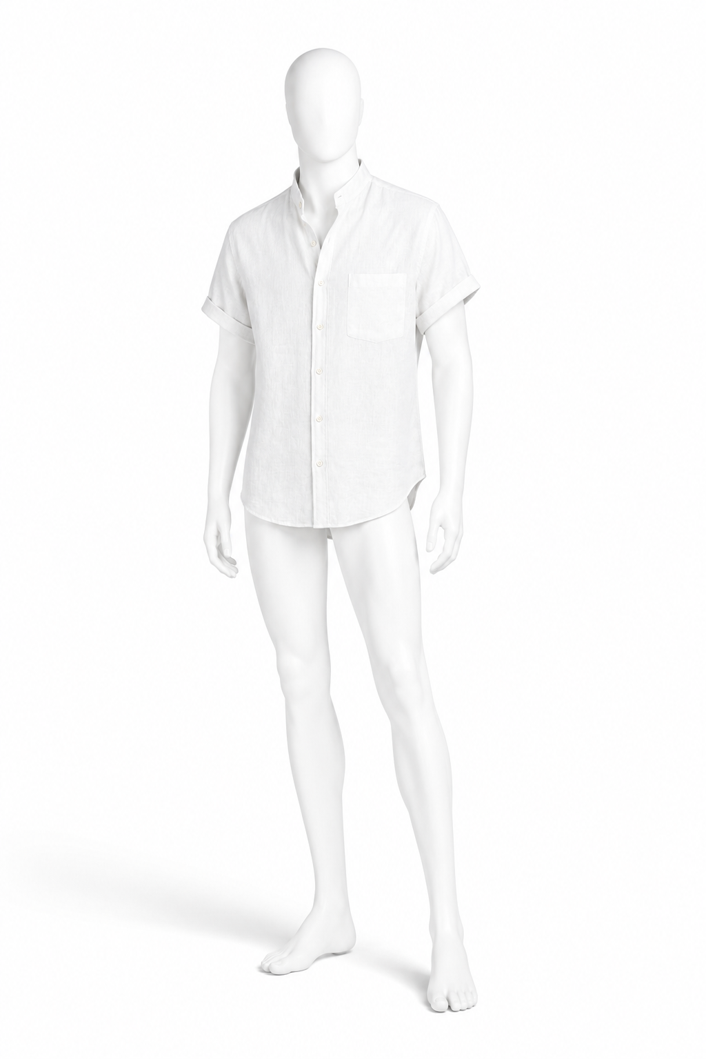Obsidian black cotton poplin stand-collar shirt for men