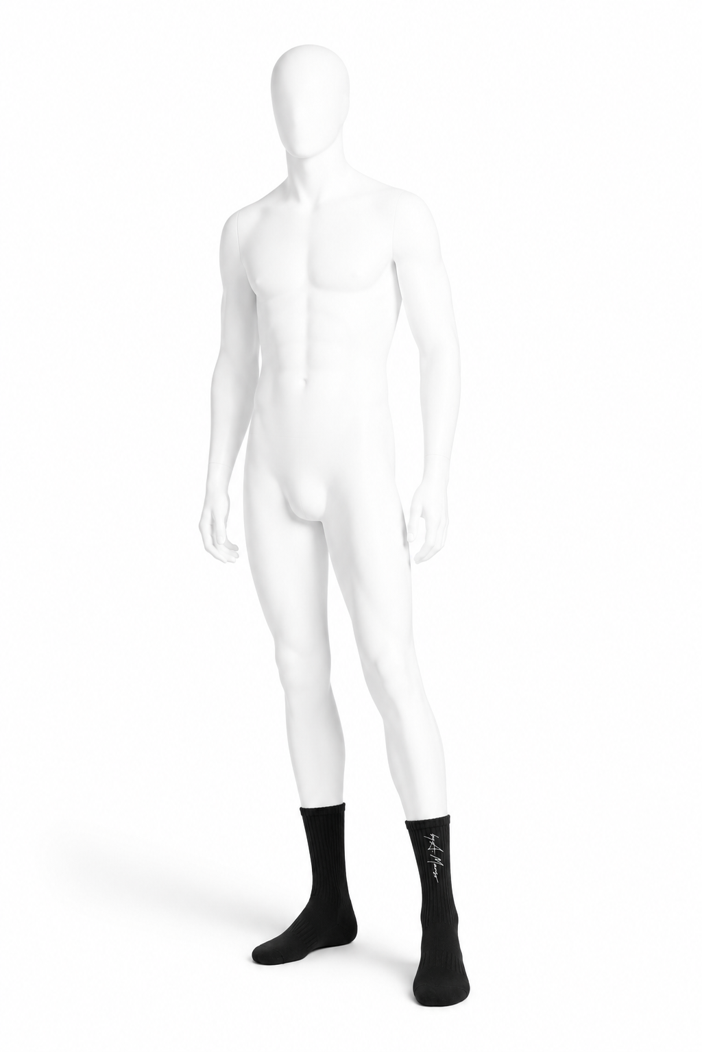 Black ribbed cotton crew socks with A. Manso signature