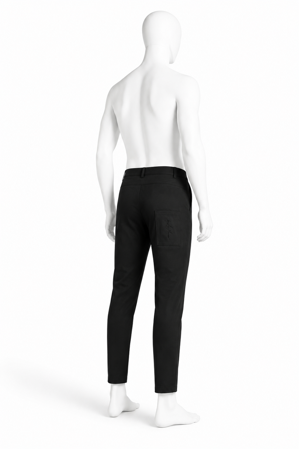 Black stretch tapered pants in nylon-spandex fabric