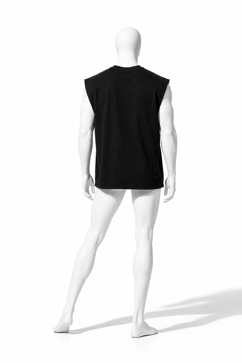 Black French terry sleeveless tank with boxy fit
