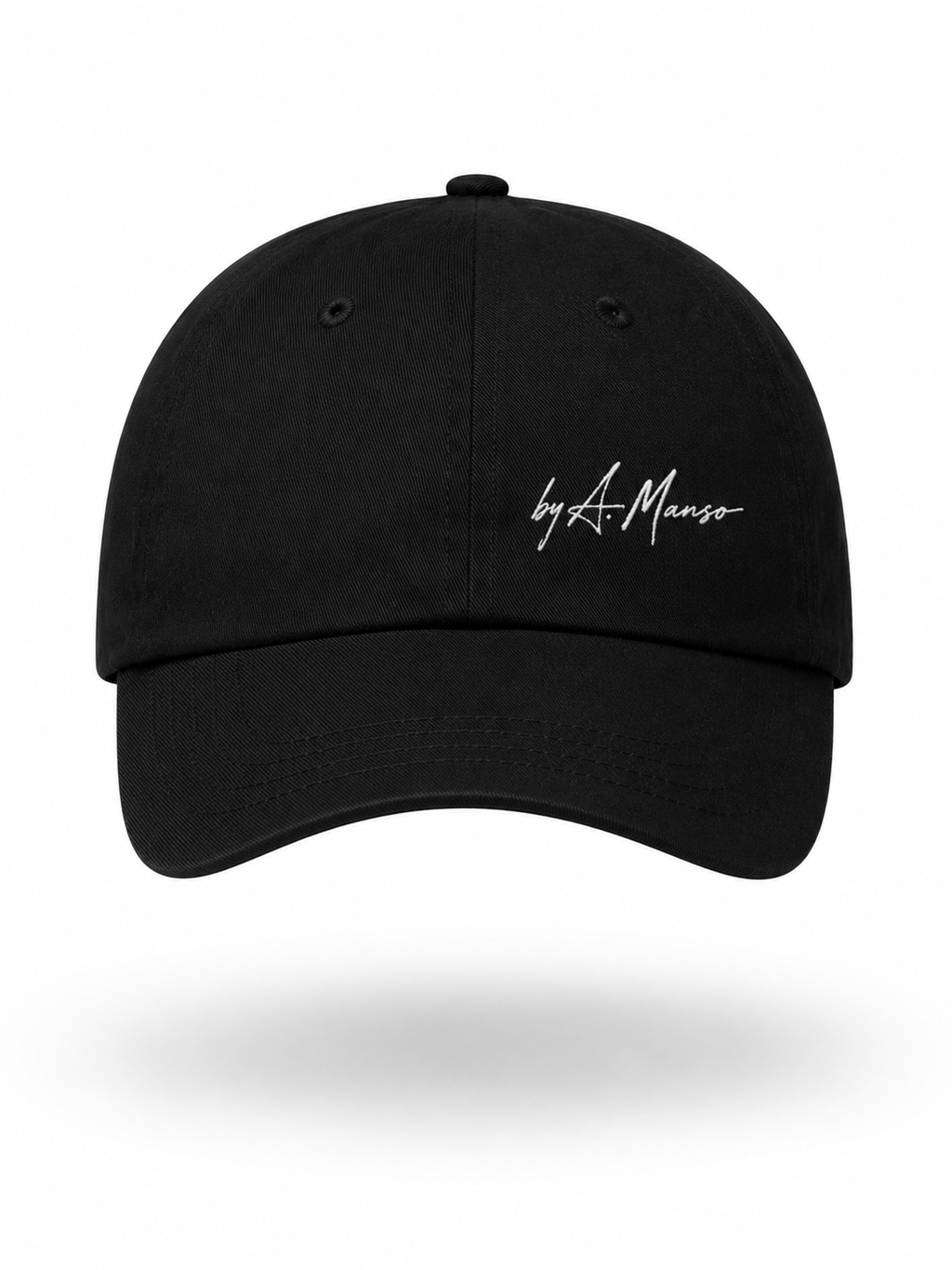 A. Manso black cotton twill cap with embroidery