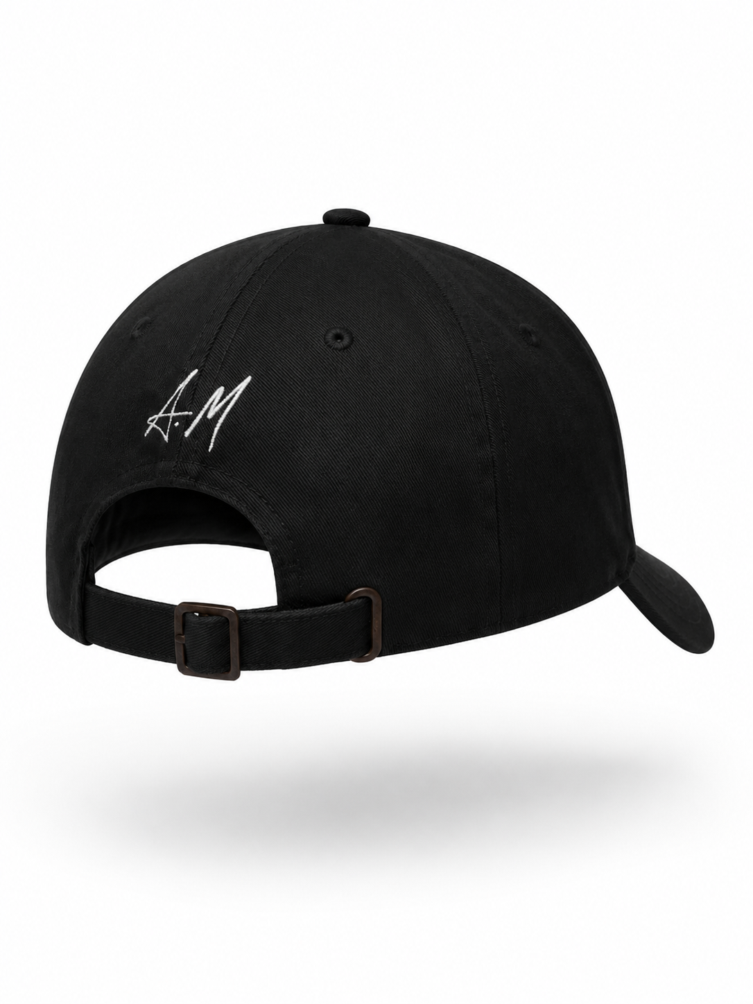 Black six-panel A. Manso cap for everyday menswear