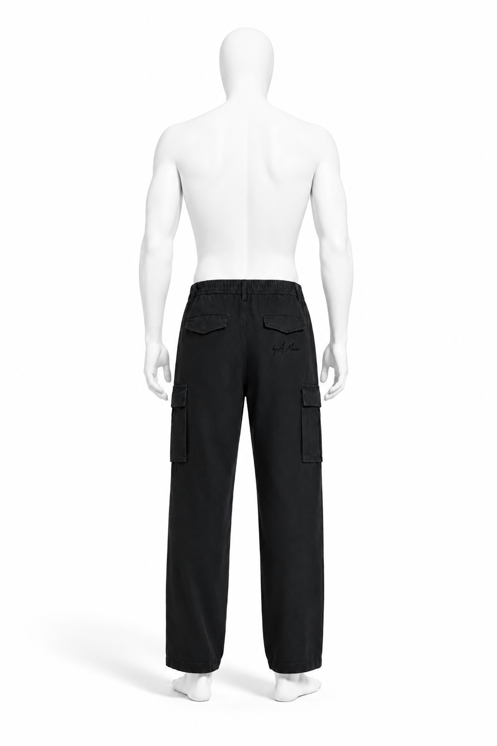 Black loose-fit utility cargo pants for men