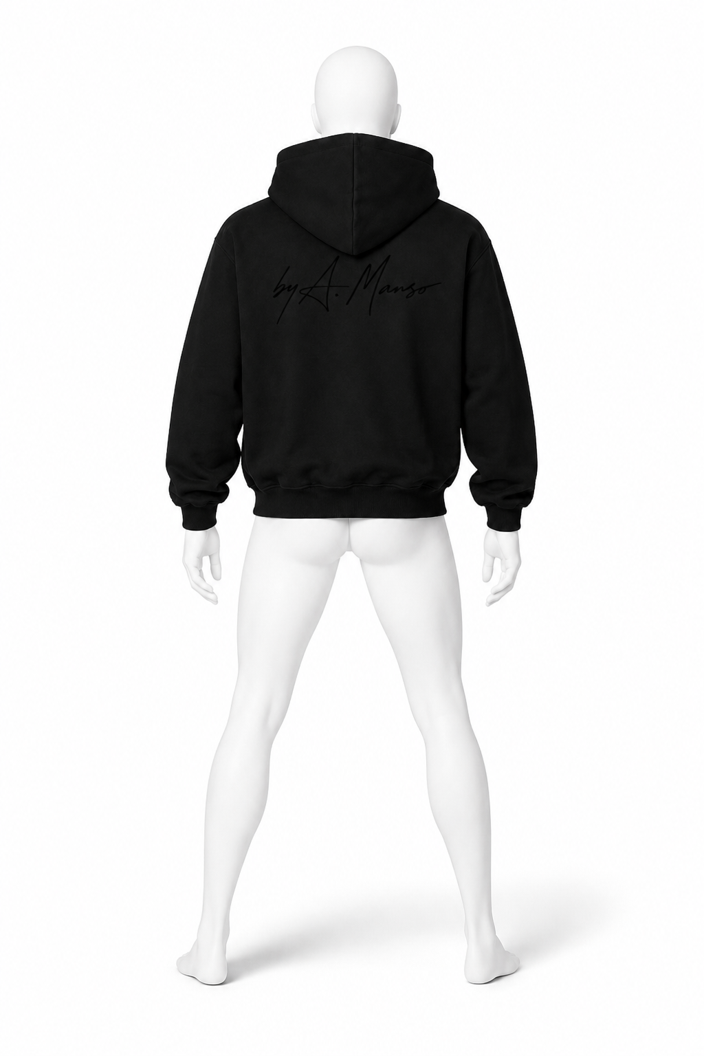 Black heavyweight boxy hoodie for men by A. Manso