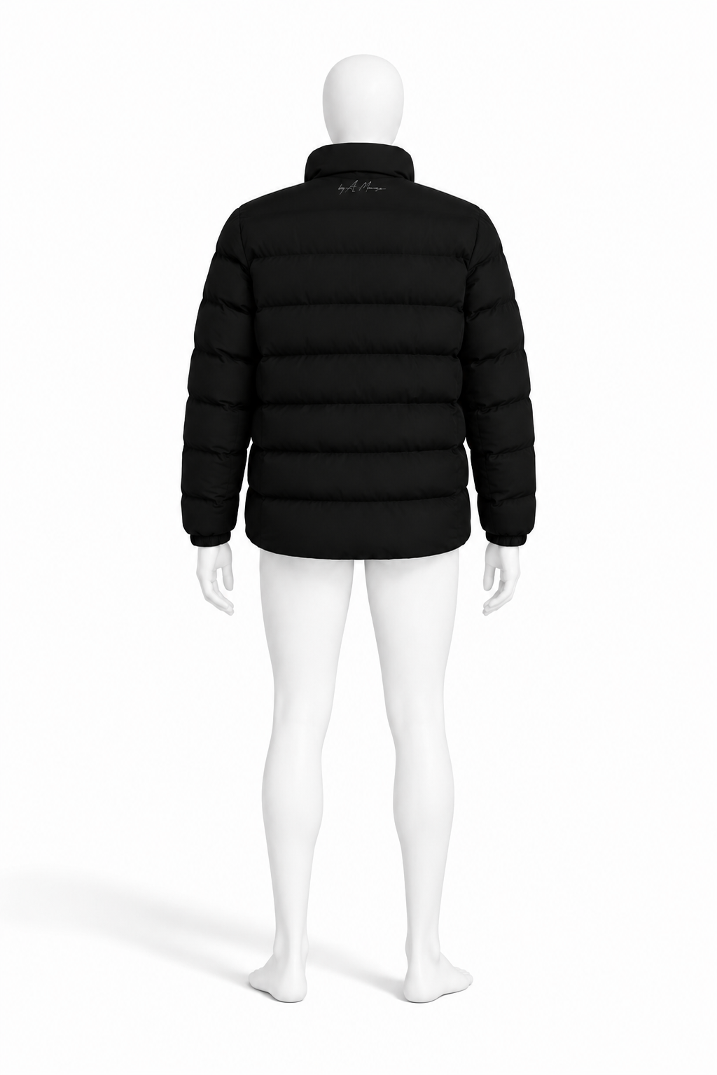 Black insulated puffer jacket with stand collar