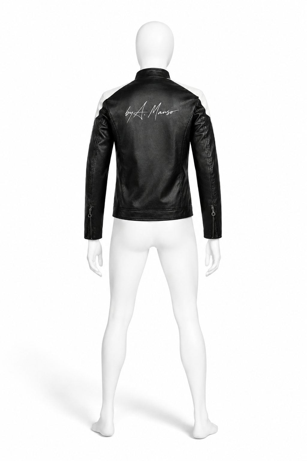 Black racer jacket with stand collar and clean paneling