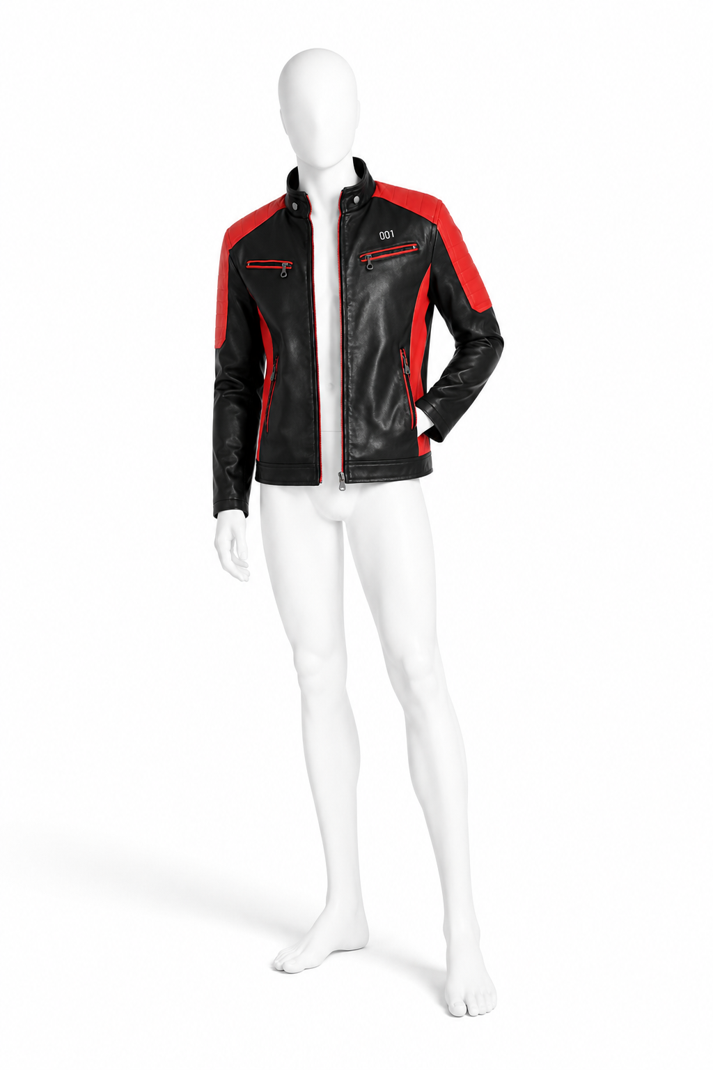 A. Manso black vegan leather racer jacket
