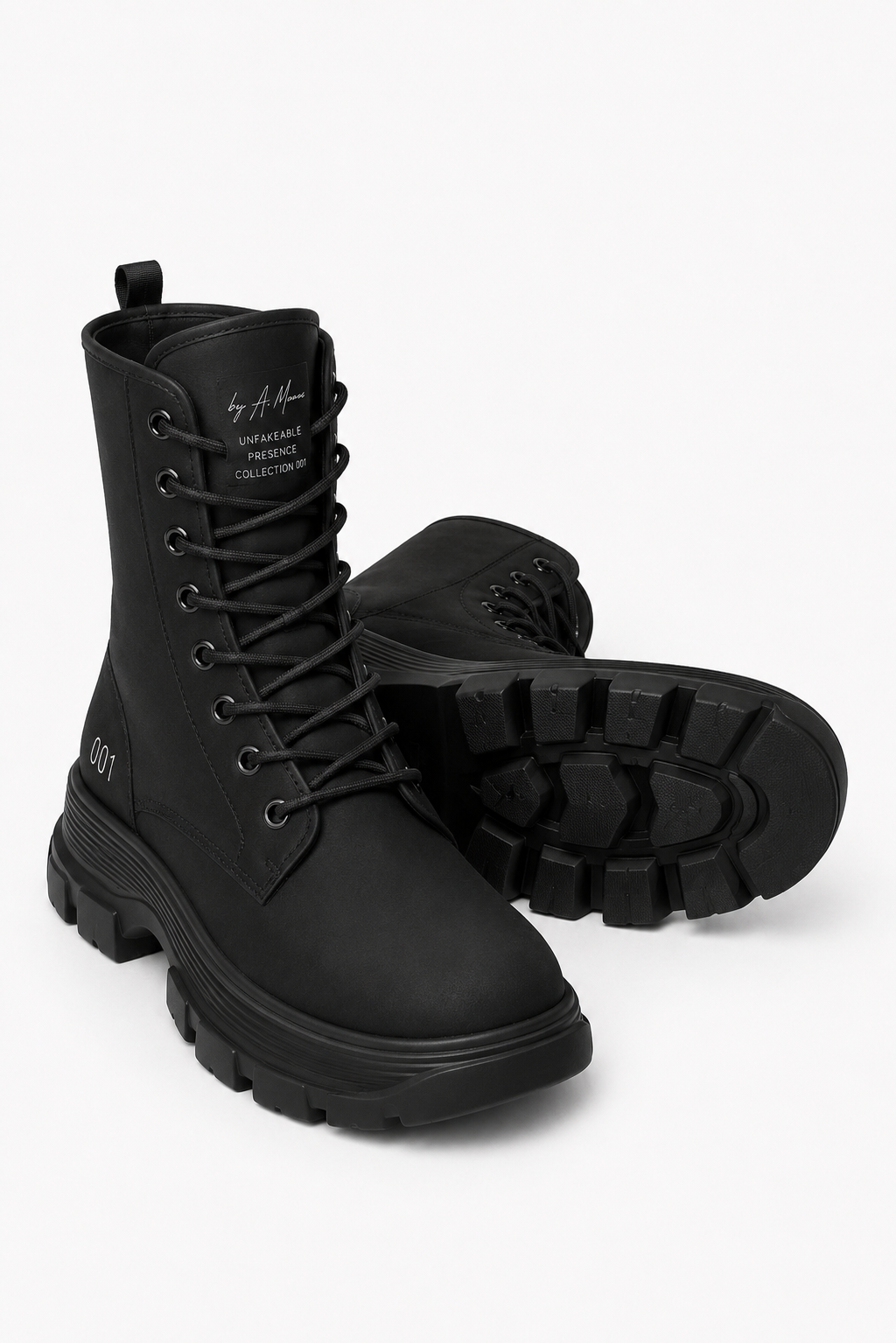 Black utility boot with chunky rubber outsole