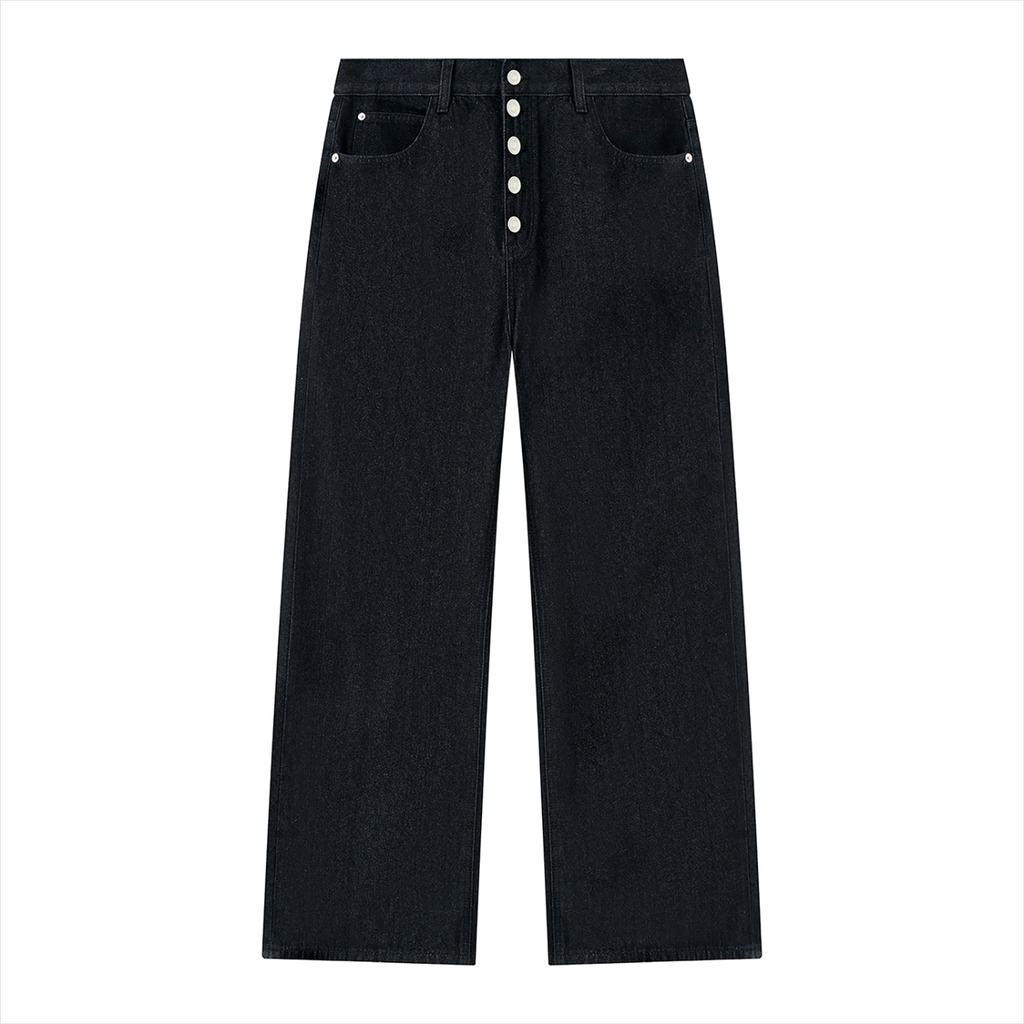 BUTTON-FRONT WIDE-LEG DENIM 001 in Obsidian Black, front product view