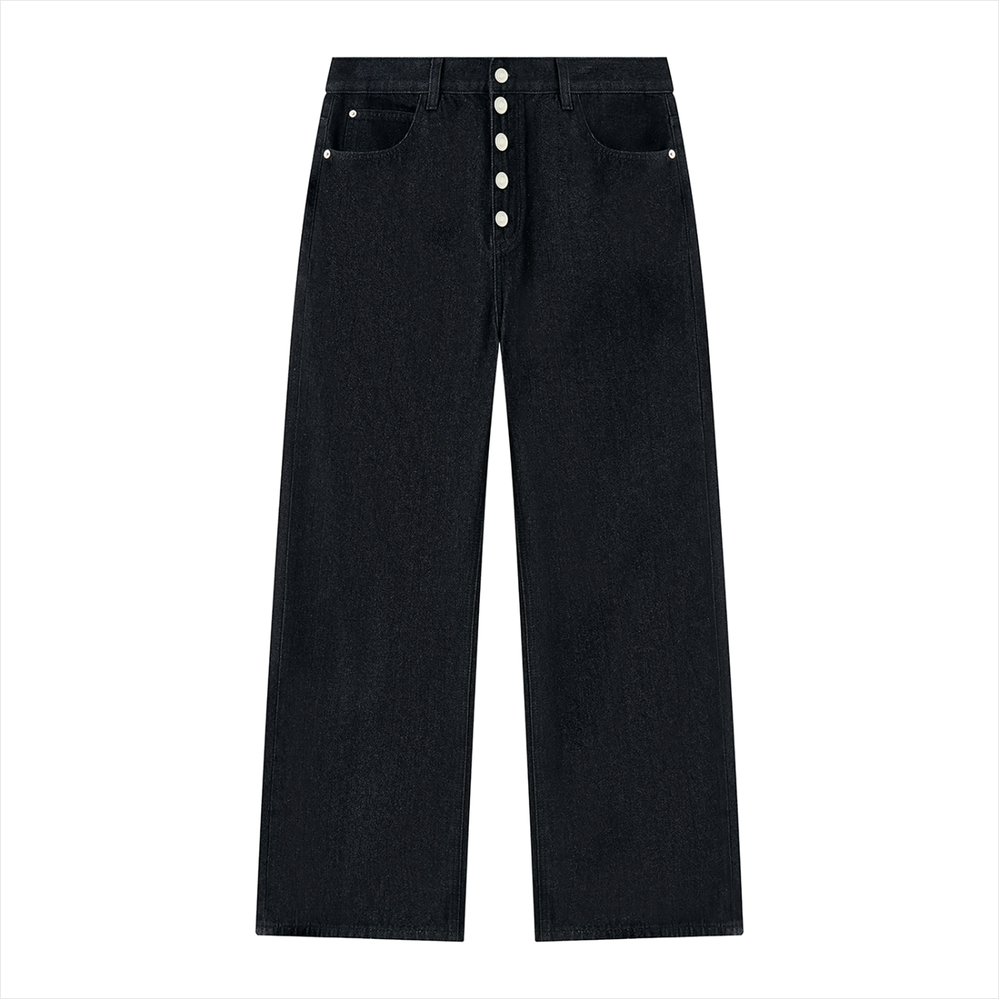 BUTTON-FRONT WIDE-LEG DENIM 001 in Obsidian Black, front product view