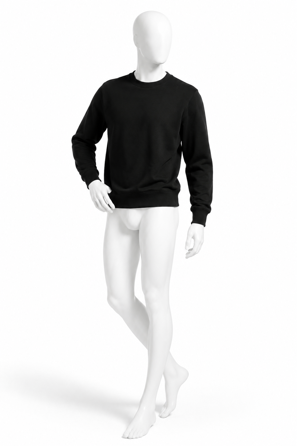 Black heavyweight cotton crewneck sweatshirt in oversized fit, front view