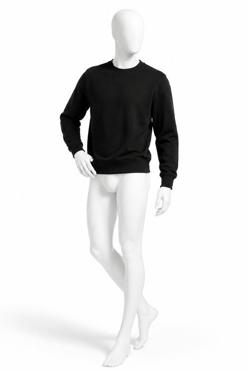 Black heavyweight cotton crewneck sweatshirt in oversized fit, front view