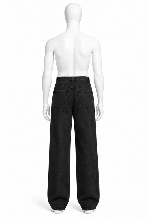 Button-Front Wide-Leg Denim 001 on white mannequin — back