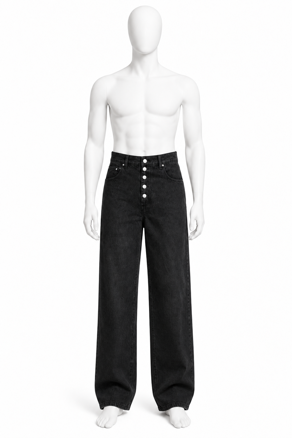 Button-Front Wide-Leg Denim 001 on white mannequin — front