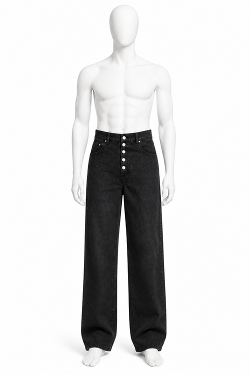 Button-Front Wide-Leg Denim 001 on white mannequin — front