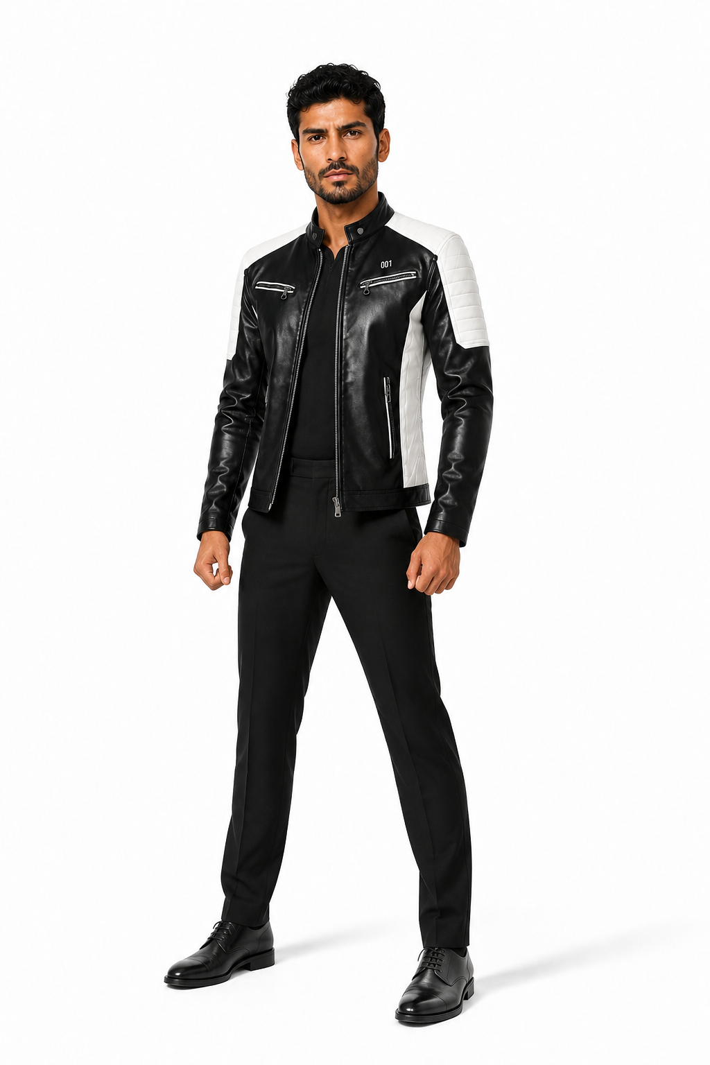 Male editorial model wearing THE FIRST OFFENSIVE by A. Manso — three-quarter view
