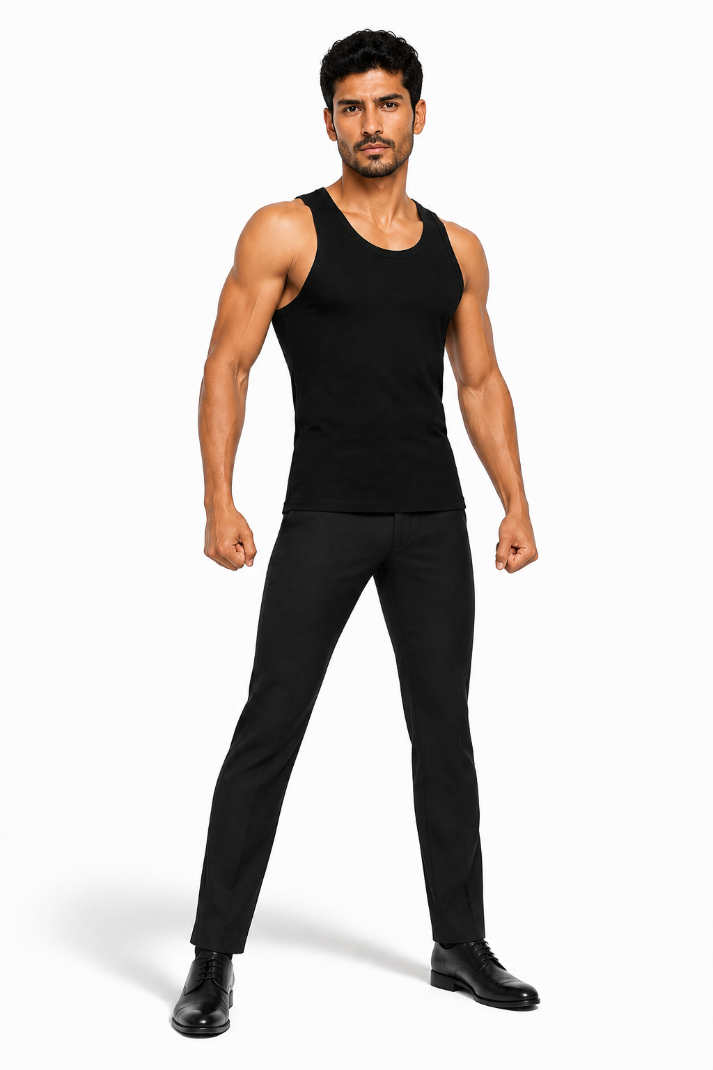 Male editorial model wearing THE FIRST OFFENSIVE by A. Manso — side view