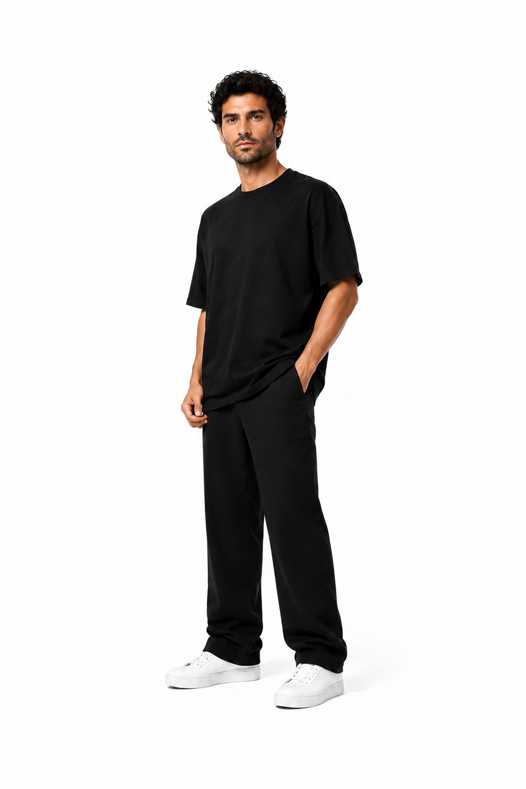 Male editorial model wearing THE SILHOUETTE IS ENOUGH by A. Manso — front view