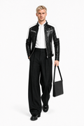 Male editorial model wearing WHITE DOES NOT RETREAT by A. Manso — front view