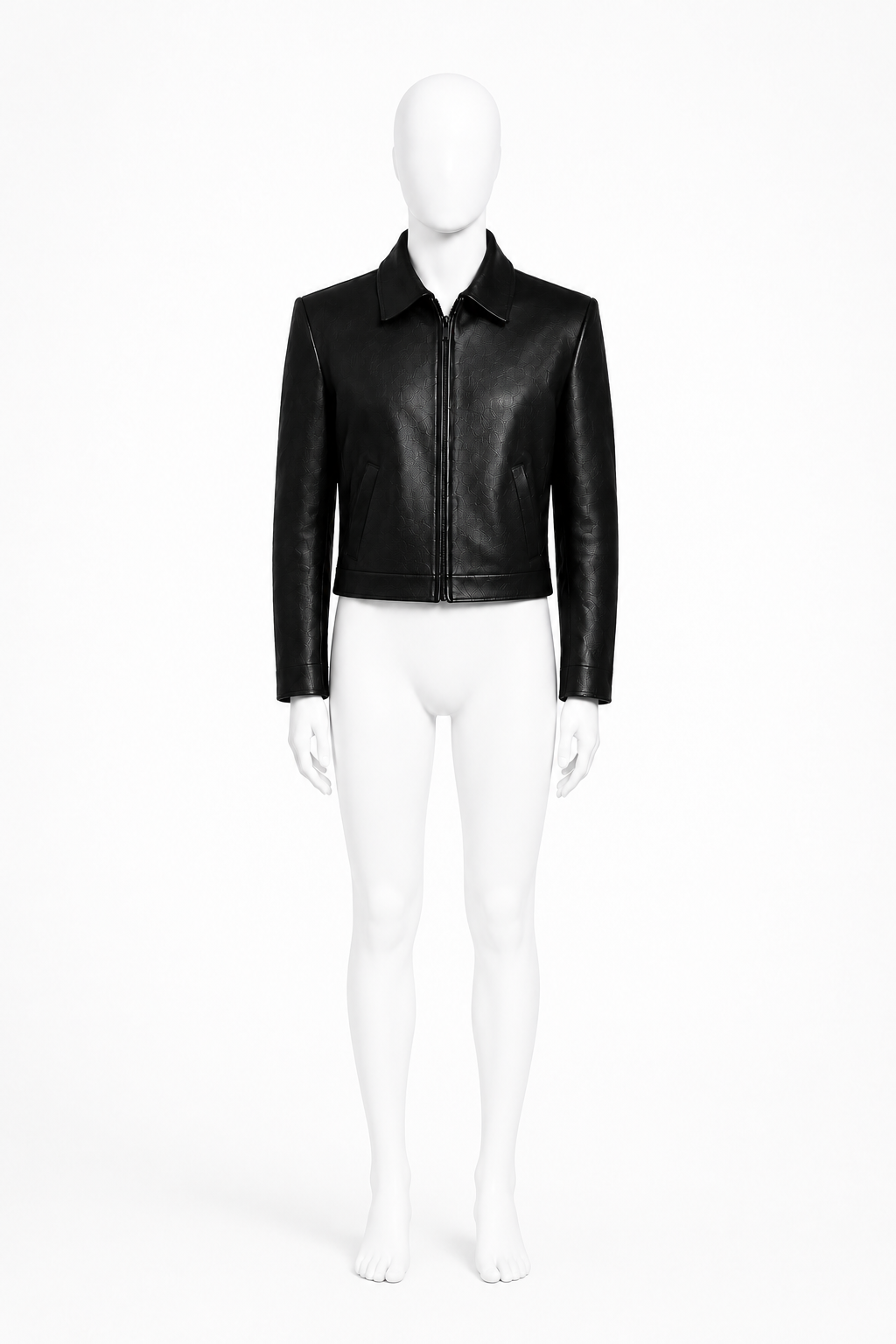 CROPPED LEATHER JACKET 000 full-body front view on white mannequin