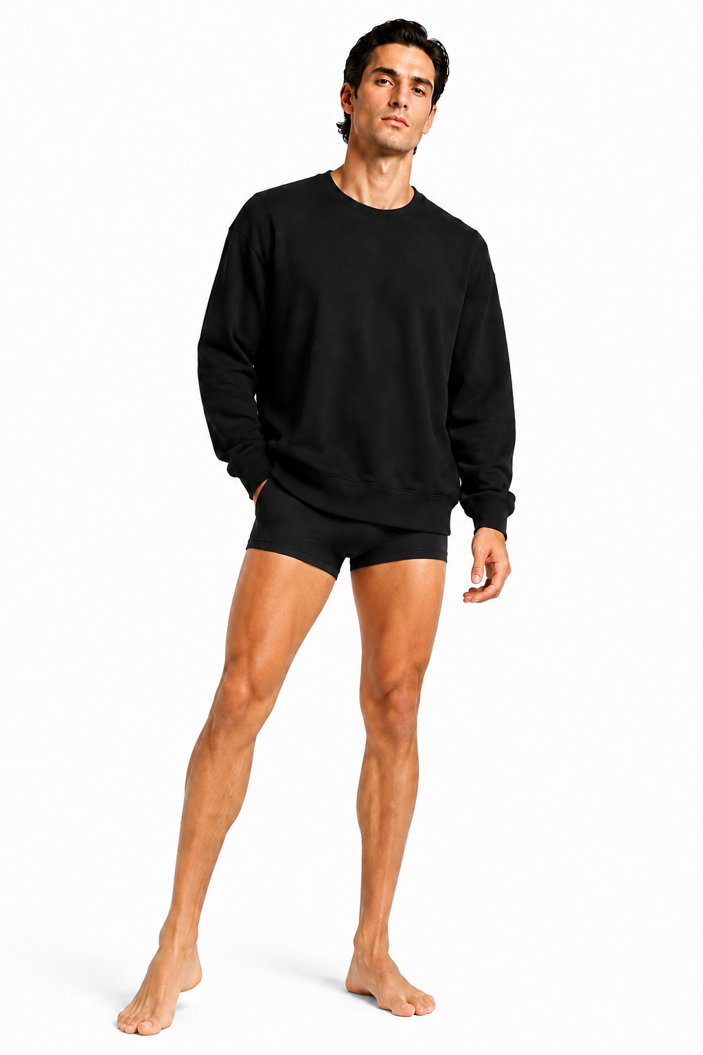 DROP SHOULDER SWEATSHIRT 001 with short black lycra — front view
