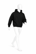 BOXY FLEECE HOODIE 001 on a masculine white mannequin in motion