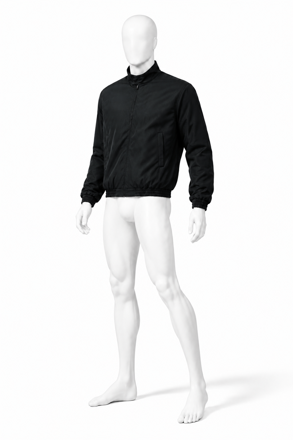 STAND COLLAR JACKET 001 on a masculine white mannequin in an editorial pose