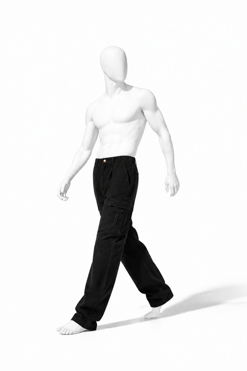 ADJUSTABLE STRAIGHT-LEG PANTS 001 on a masculine white mannequin in stride