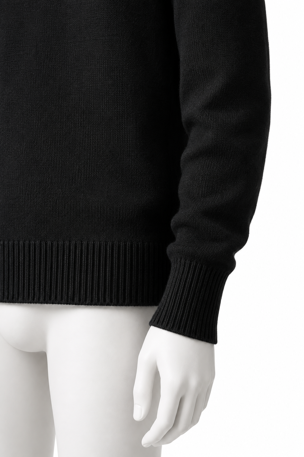 HIGH-NECK KNIT 000 — ribbed cuff and hem detail