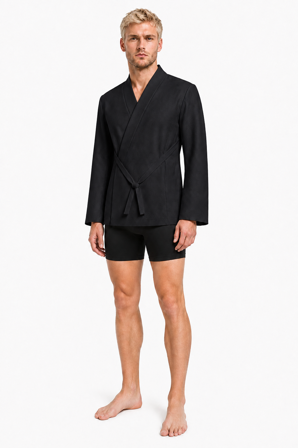 OBSIDIAN KIMONO SHIRT 000 — alternate front view in Obsidian Black