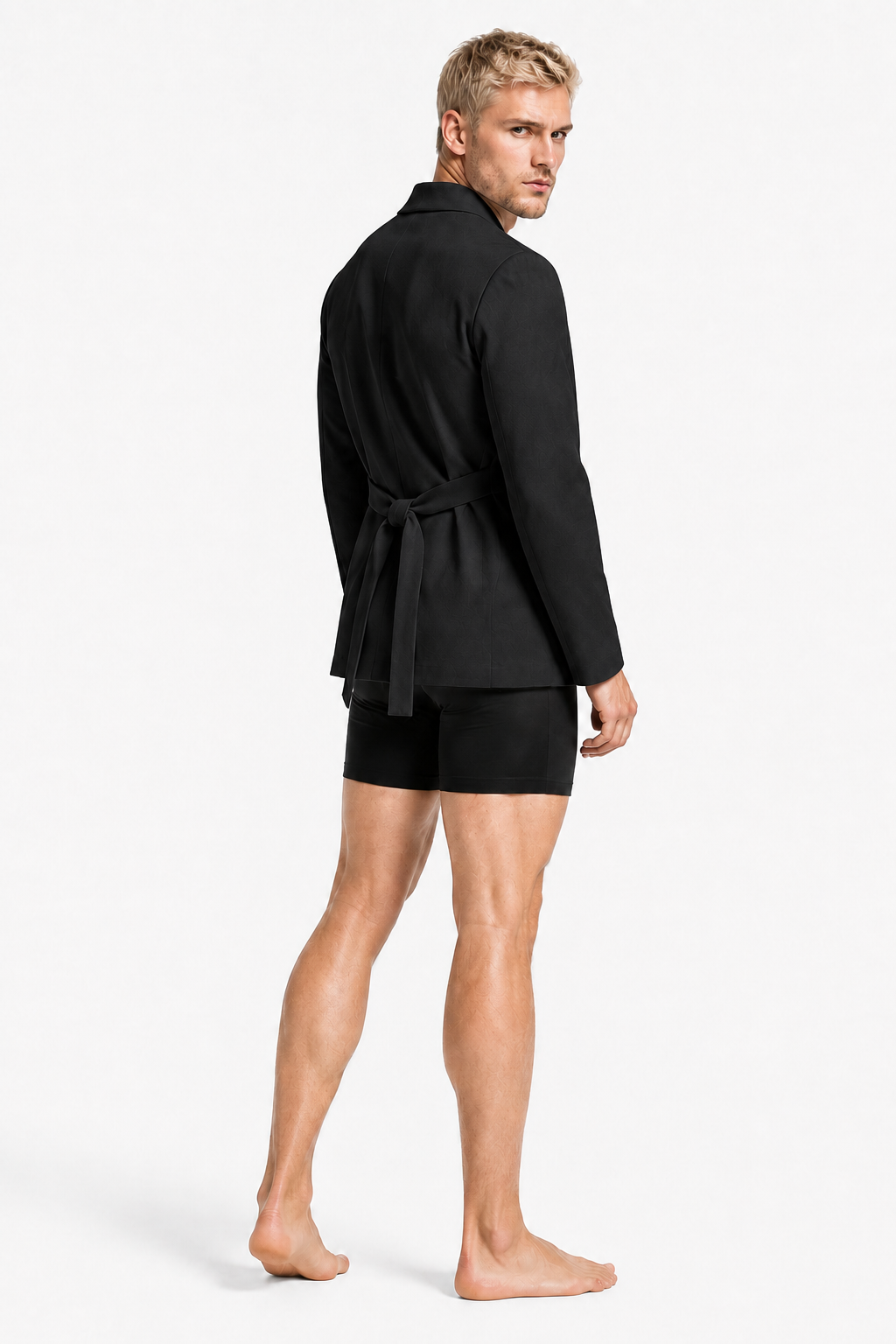 OBSIDIAN KIMONO SHIRT 000 — rear three-quarter view in Obsidian Black