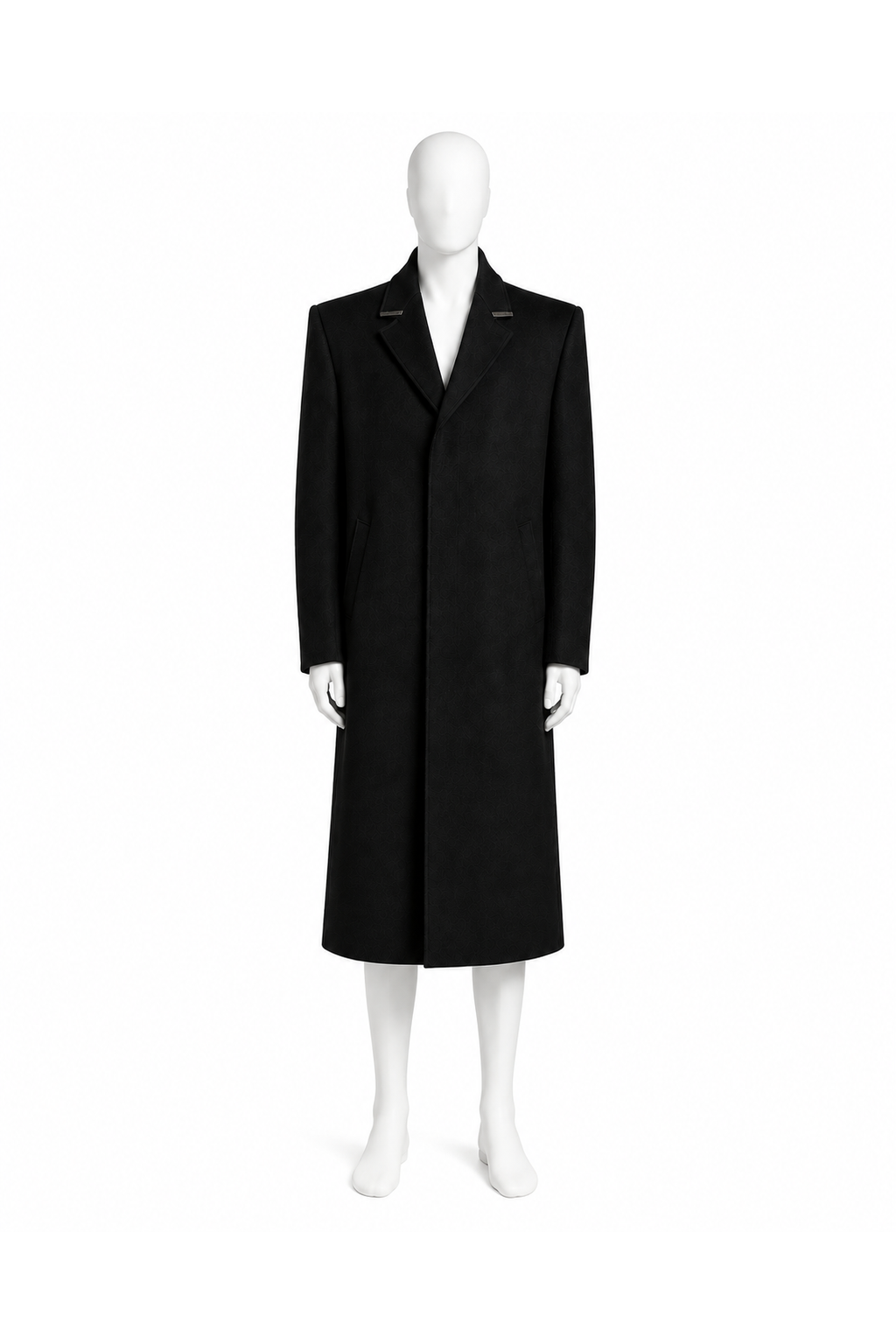 LONG COMMAND COAT 000 by A. Manso — front view on white mannequin