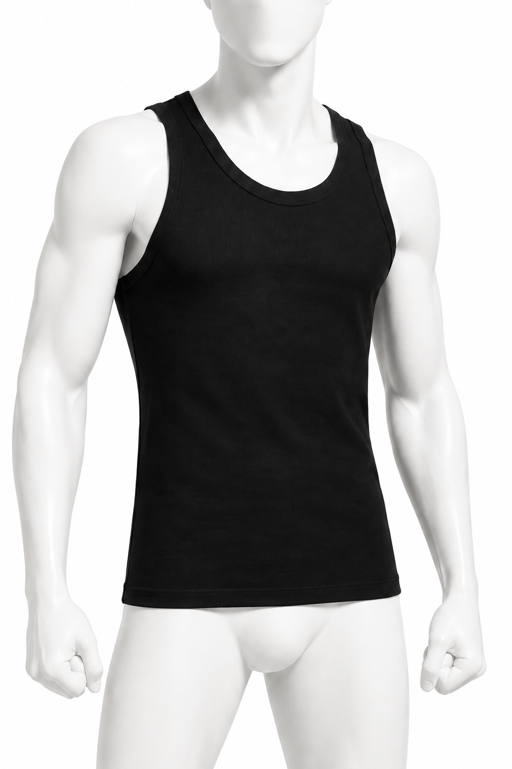RIBBED TANK 001 neckline, armhole and rib knit detail